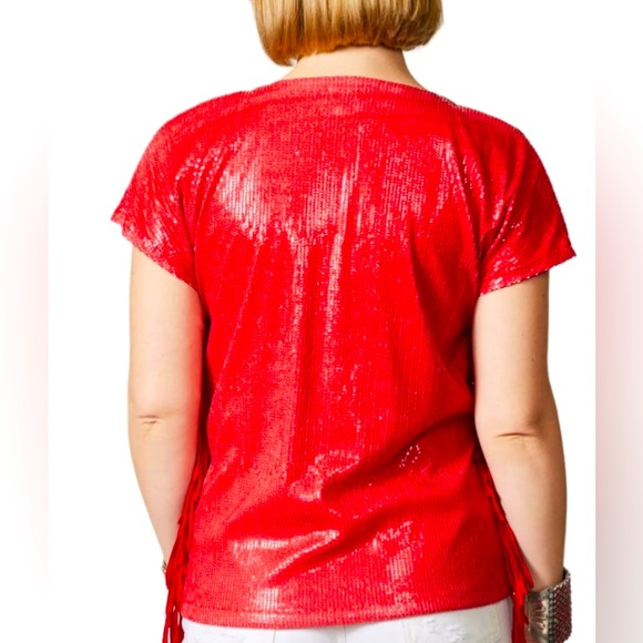 Double D Ranch Red Sequin Top with Blue and White Accents - Picture 7 of 7
